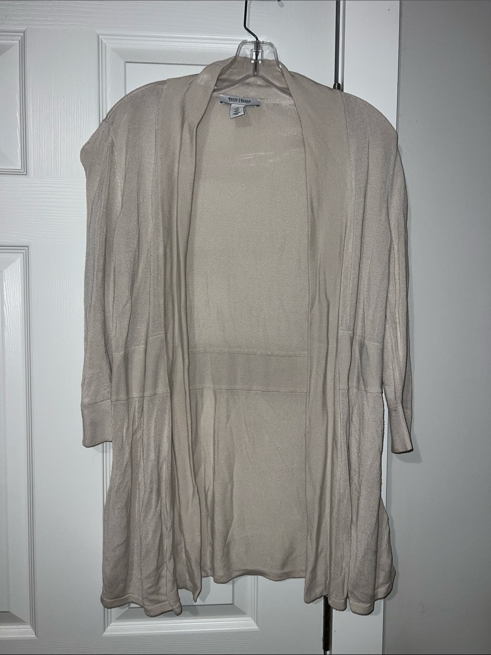 White House Black Market Beige Open-Front Draped Cardigan